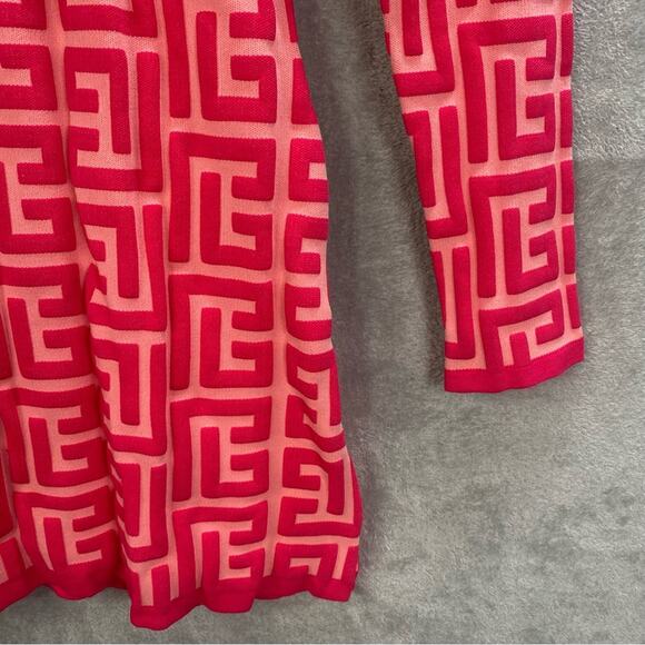 Bodycon Mini Dress Women Large Hot Pink Jacquard Knit Fitted Going Out‎ Party - Picture 7 of 14